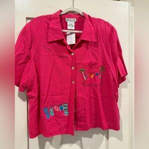 90’s vintage Megan Lee Pink Embroidered cropped Button-Up Shirt size 22